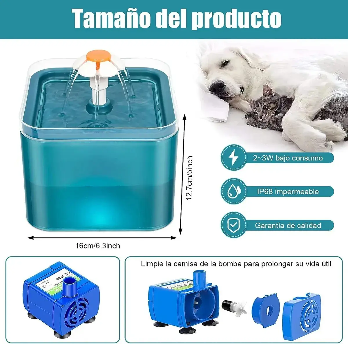 Fuente de Agua para Perros y Gatos con Luz LED 2 Litros
